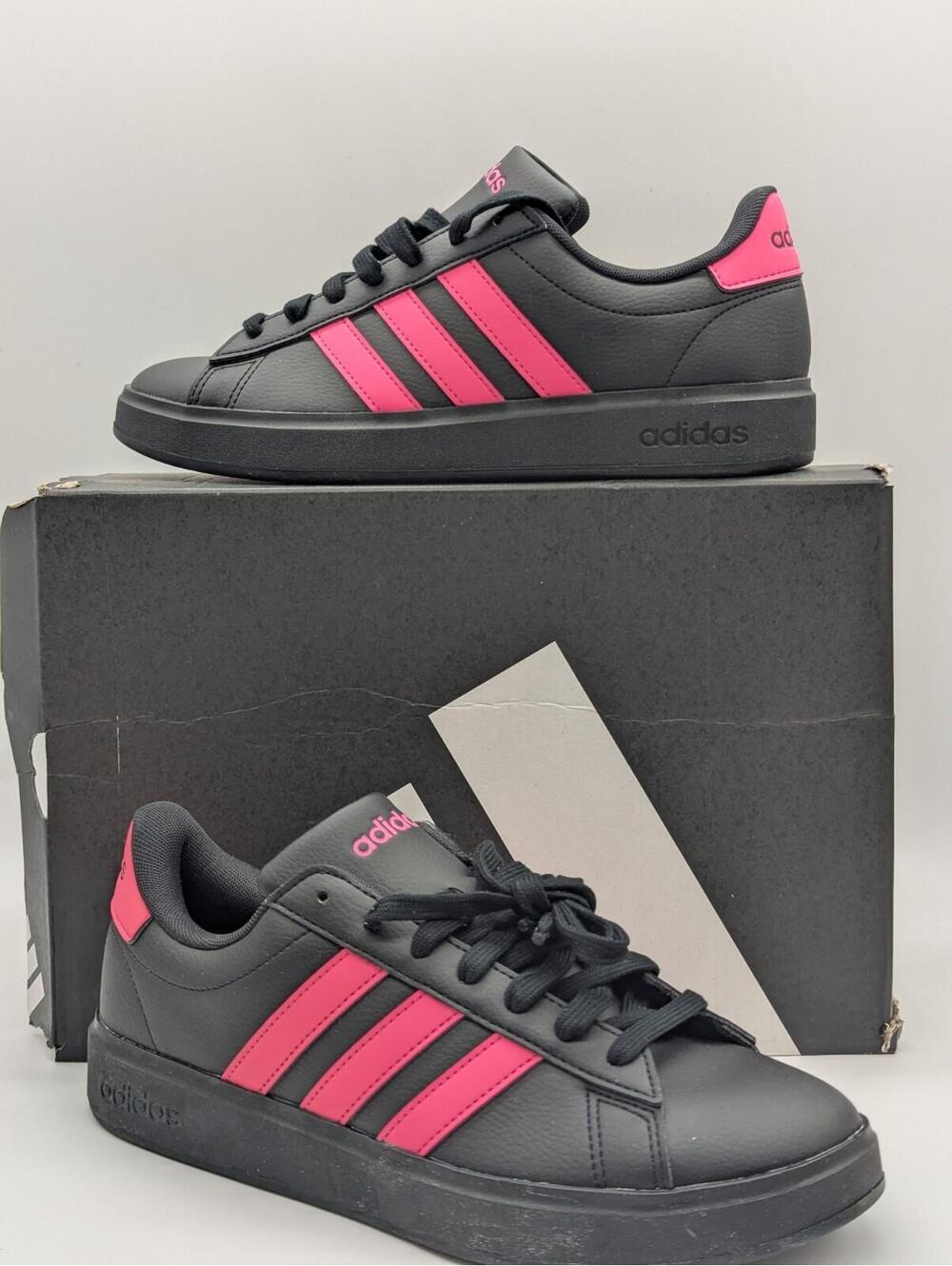 Women's Size 8 / Girls 7Y Adidas Grand Court 2.0 Sneakers Black Pink JS1757 New